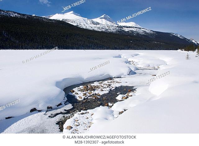 Sunwapta River in winter, Jasper National Park Alberta Canada
