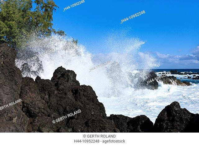 Laupahoehoe, Point, USA, United States, America, Hawaii, Big Island, sea, Pacific, rock, cliff, waves, surf