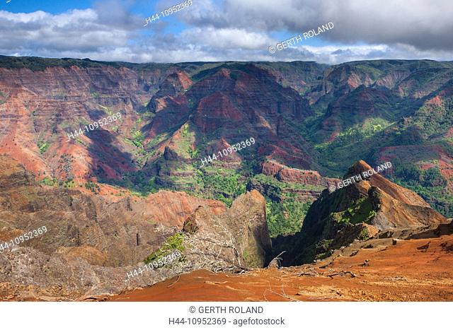 Waimea, canyon, USA, United States, America, Hawaii, Kauai, gulch, rock, cliff, colors, erosion, vantage point, viewpoint
