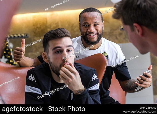 Charleroi's Massimo Bruno and Charleroi's Marco Ilaimaharitra talk to the press during the winter training camp of Belgian first division soccer team Sporting...