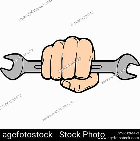 Hand holding wrench tool (Repair or Mechanic design, spanner icon, Fist)