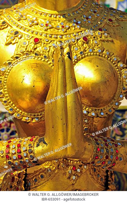 Kinnari (also called Kinari, Kinaree, Kinnaree, Ginnarie or Ginnaree), a mythological bird creature, Wat Phra Kaeo Grand Palace (Temple of the Emerald Buddha)