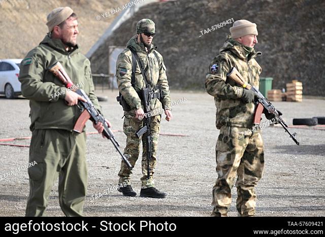 RUSSIA, CHECHEN REPUBLIC - FEBRUARY 28, 2023: The Russian Spetsnaz University in Gudermes trains volunteers for Russia's special military operation