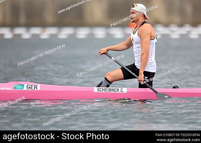 07 August 2021, Japan, Tokio: Canoe: Olympics, canoe single, 1000 m, men, final in the Sea Forest Waterway. Conrad Scheibner of Germany reacts