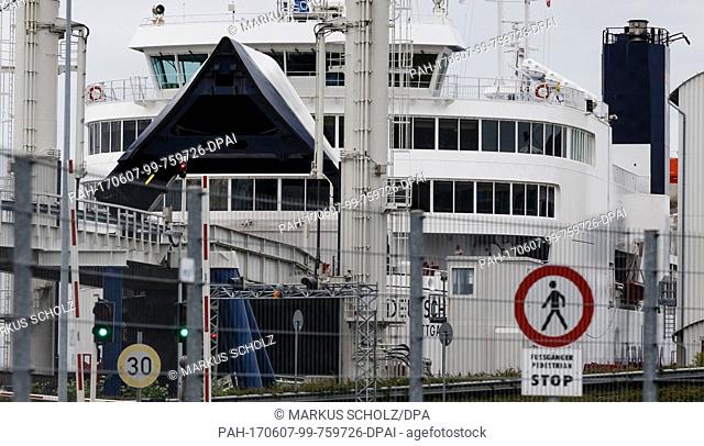 The ferry Deutschland in the ferry harbour in Puttgarden, Germany, 7 June 2017. The ferry service between Puttgarden and Rodby (Denmark) was suspended in the...