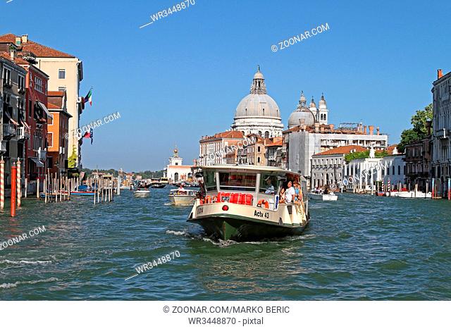 Venice, Italy - July 10, 2011: ACTV Vaporetto Water Bus Public Transport at Grand Canal in Venice, Italy