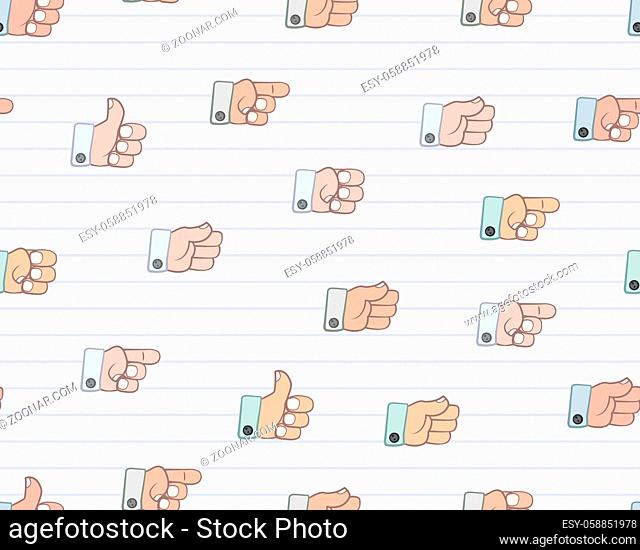 Hand gesture symbols, seamless repeating texture pattern, vector illustration, horizontal background
