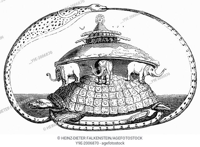 Avartar in Hinduism, Vishnu as the turtle Kurma is saving the World ,