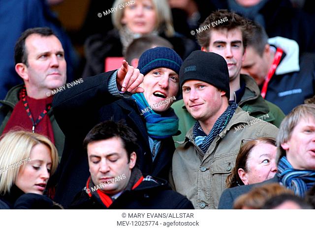 Will Greenwood (former rugby player) and Prince Harry at an RBS Six Nations rugby match between England and Italy at Twickenham, London
