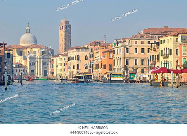 VENICE, ITALY - JANUARY 27: View of the Grand Canal in Venice with the church of Saint Geremia ahead: January 27, 2016 in Venice, Italy