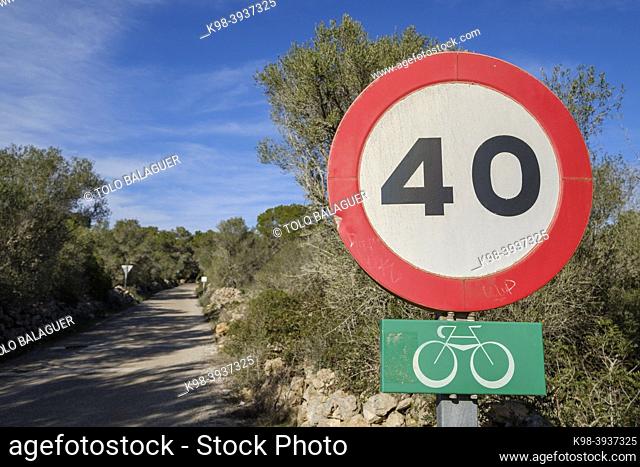 cycle route road signage, Llucmajor, Mallorca, Balearic Islands, Spain