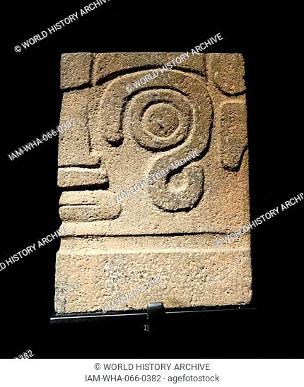 Stone block with anthropomorphic décor, from Mochica culture, Early Chimu, Pre-Chimu or Proto-Chimu, from the North Coast of Peru. Dated 8th Century