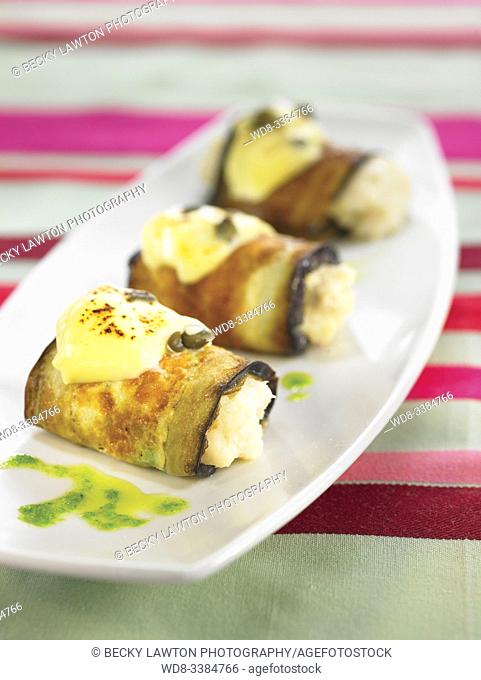 canelones de berenjenas rellenos de ahumados / cannelloni stuffed with smoked aubergines