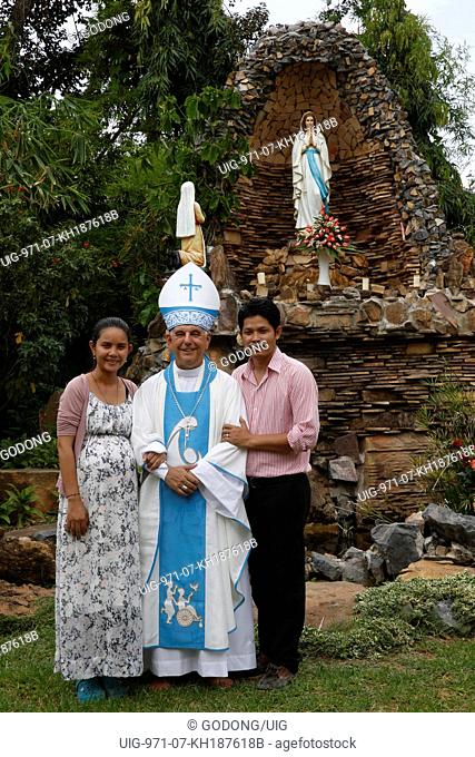 Assumption celebration outside Battambang catholic church