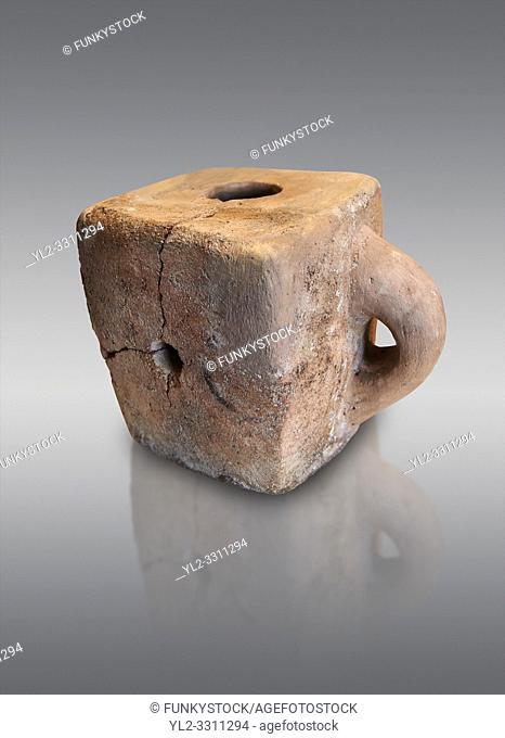 Hittite terra cotta cube shaped libation vessel. Hittite Empire, Alaca Hoyuk, 1450 - 1200 BC. Alaca Hoyuk. Çorum Archaeological Museum, Corum, Turkey