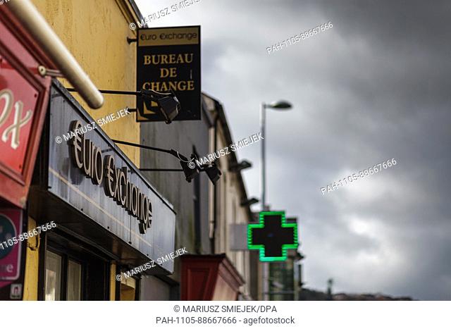 A bureau de change in Newry, Northern Ireland, United Kingdom, 28 February 2017. Newry is on the UK-Irish border. The border between the two countries remains...