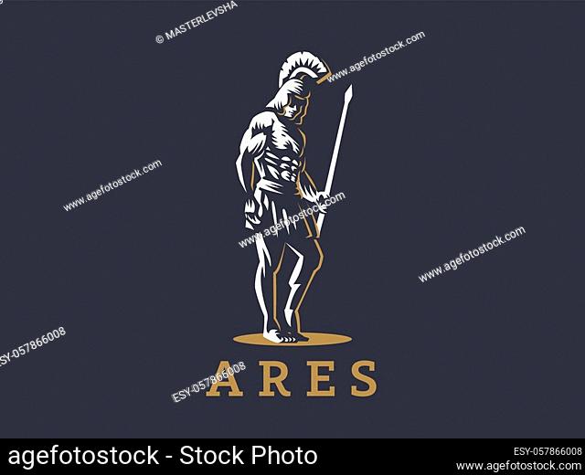 God Ares or Mars with a spear in his hands. Vector emblem