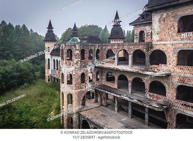 Unfinished castle - unofficial tourist attraction in Lapalice village, Kashubia region in Poland. Building of castle began in 1979