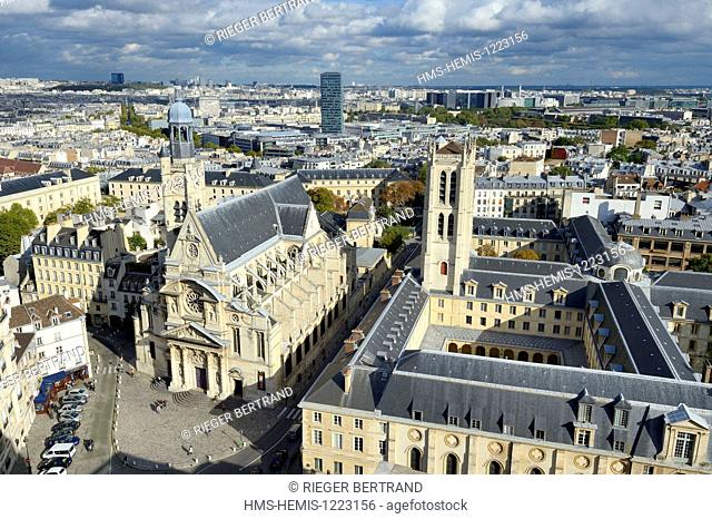 France, Paris, Latin Quarter, Tower of Clovis Lycee Henri IV and Saint Etienne du Mont church