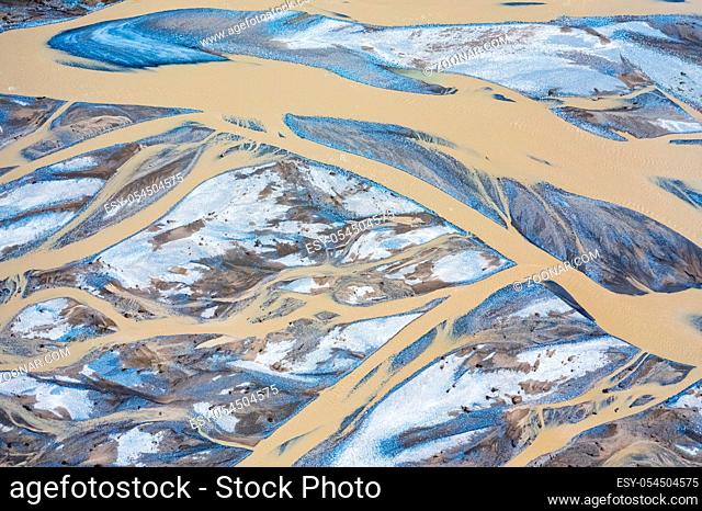 riverbed closeup in kunlun river, also known as golmud river, is located in the south of qaidam basin in qinghai province, China