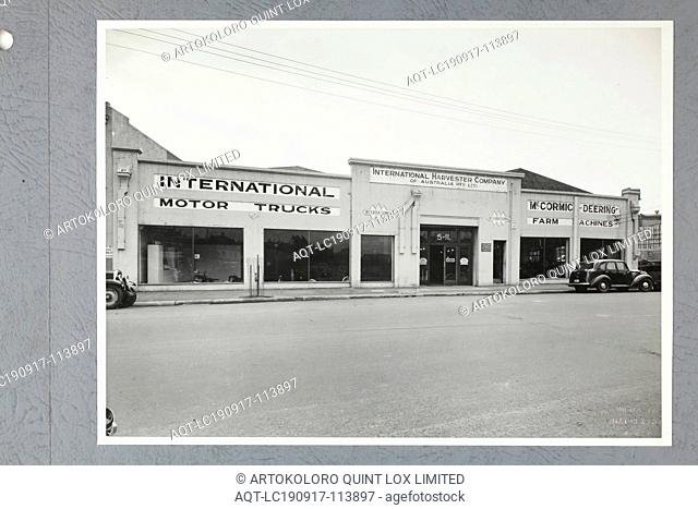 Photograph - International Harvester, Office & Showroom Exterior, Sydney, 1947, One of four black and white photographs attached to an album page