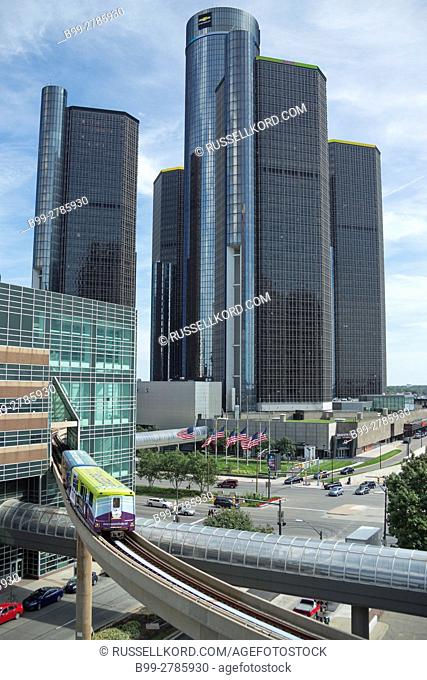 PEOPLE MOVER ELEVATED MONORAIL GM RENAISSANCE CENTER DOWNTOWN DETROIT MICHIGAN USA