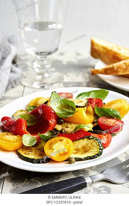 Vegetable antipasti salad with basil