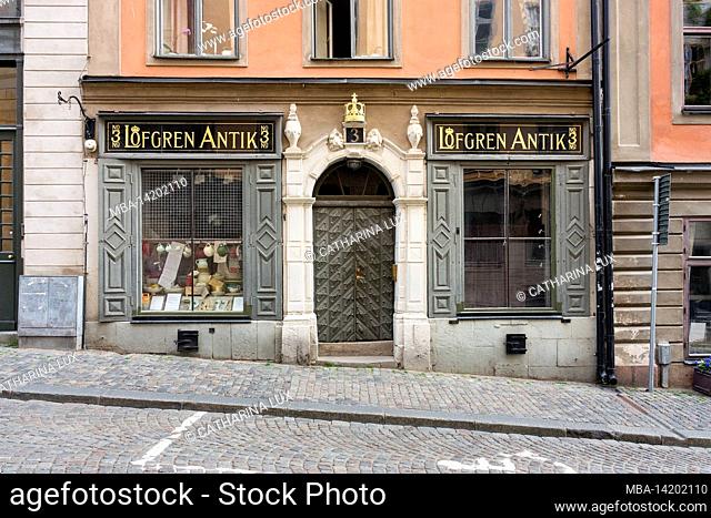 Sweden, Stockholm, Old Town, Gamla Stan, Storkyrkobrinken, antique shop