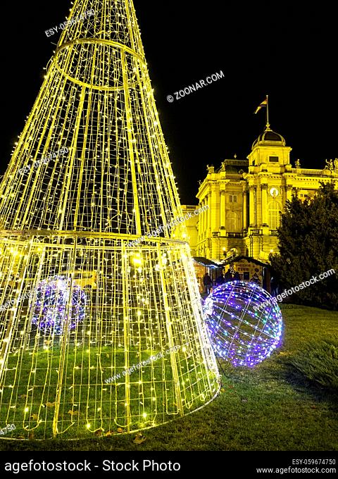 Advent decoration in front of the national teathre at zagreb