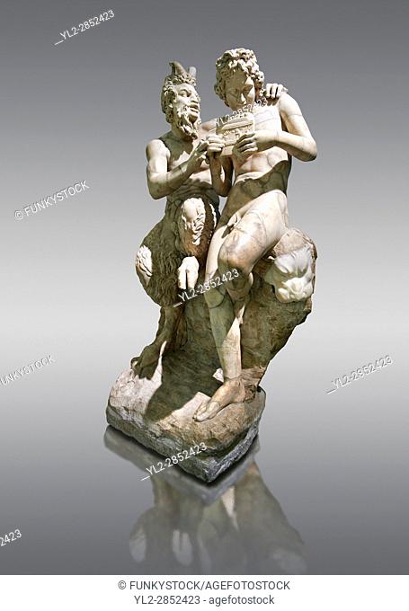 2nd century AD Roman marble sculpture of Pan teaching Daphnis to play the pipes, a Roman copy late 2nd century BC Hellenistic Geek original attributed to Rodes...