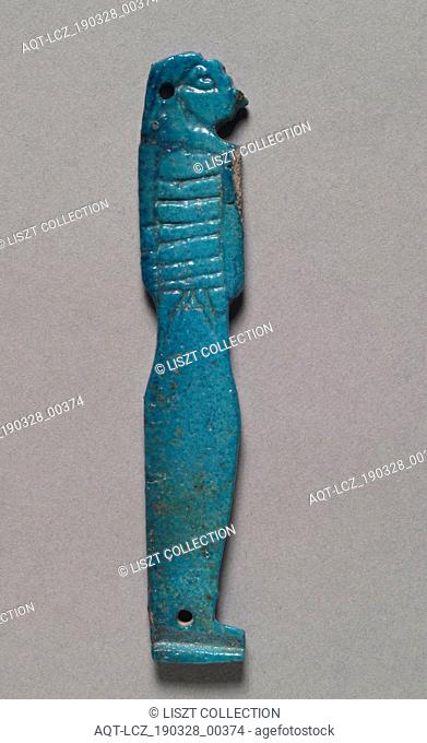 Son of Horus Amulet, 664-525 BC. Egypt, Late Period, Dynasty 26. Bright turquoise faience; overall: 9 x 1.6 x 0.4 cm (3 9/16 x 5/8 x 3/16 in.)