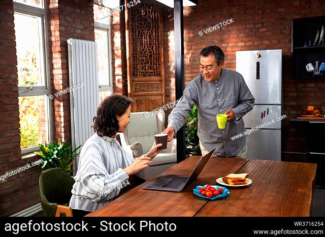 Happiness of the elderly couple enjoy leisure time at home