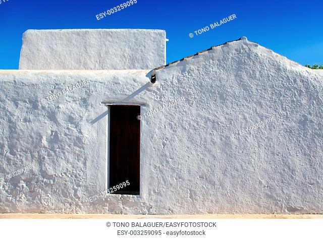 Ibiza Santa Agnes de Corona Ines whitewashed houses facade in Balearic islands