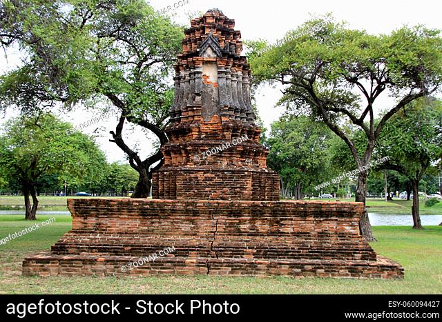 Brick stupa and trees in Ayutthaya, Thailand