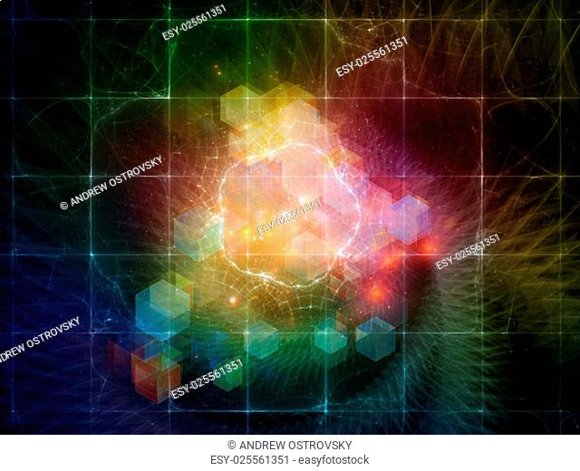 Arrangements of lights, particles and grids on the subject of science and technology