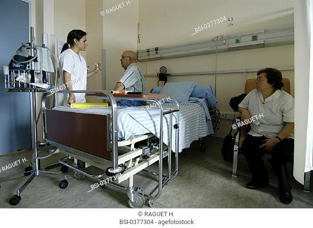 ELDERLY HOSP. PATIENT WITH NURSE<BR>Photo essay from hospital.<BR>Institut Gustave-Roussy, in the French region of Ile-de-France. Anti-cancer center