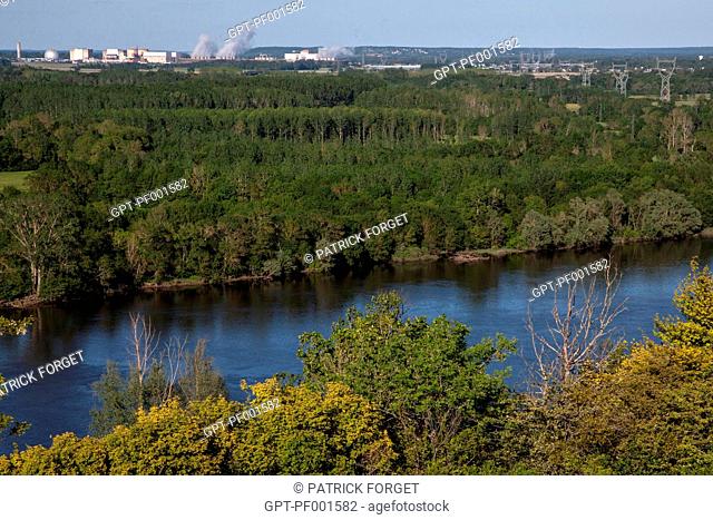 THE LOIRE AND THE FOREST IN CANDES-SAINT-MARTIN WITH THE NUCLEAR POWER PLANT OF CHINoN IN THE BACKGROUND, MAINE-ET-LOIRE 49, FRANCE