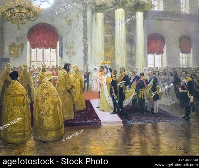 Wedding of Tsar Nicolas II and Grand Duchess Alexandra Fyodorovna. After a work by Ilya Repin. Tsar Nicolas II, 1868 - 1918