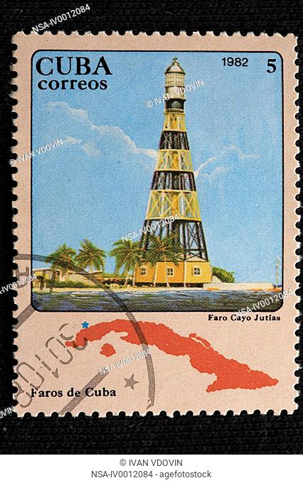 Cuban lighthouse, postage stamp, Cuba, 1982