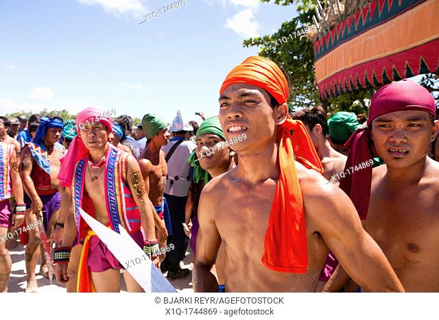 The native warriors at the Battle of Mactan reenactment or Kadaugan Festival  The Battle of Mactan was fought in the Philippines on April 27