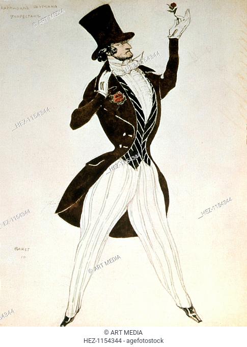 Florestan, design for a costume for the ballet Carnival composed by Robert Schumann, 1919. From the Hermitage Museum, St Petersburg, Russia