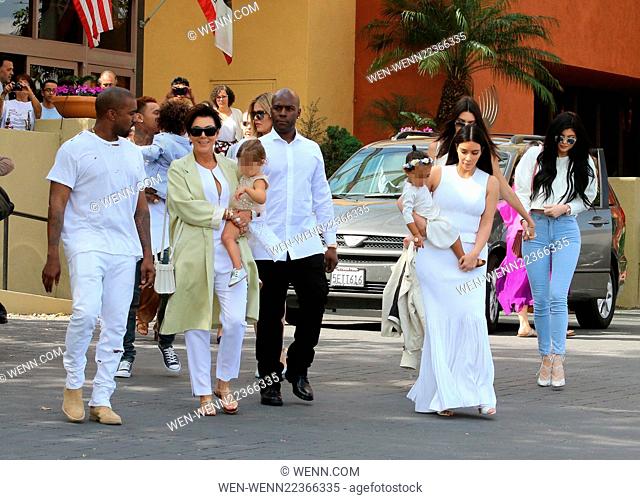 The extended Kardashian-Jenner family attend church in Woodland Hills on Easter Sunday Featuring: Tyga, King Cairo Stevenson, Corey Gamble, Kris Jenner