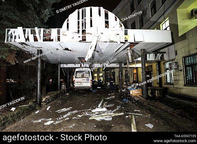 RUSSIA, DONETSK - DECEMBER 20, 2023: The Republican Trauma Centre suffers damage from a Ukrainian military strike, casualties reported