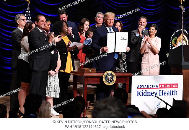 President Donald Trump signs an executive order on Advancing American Kidney Health at the Ronald Reagan Building in Washington, DC on Wednesday, July 10, 2019