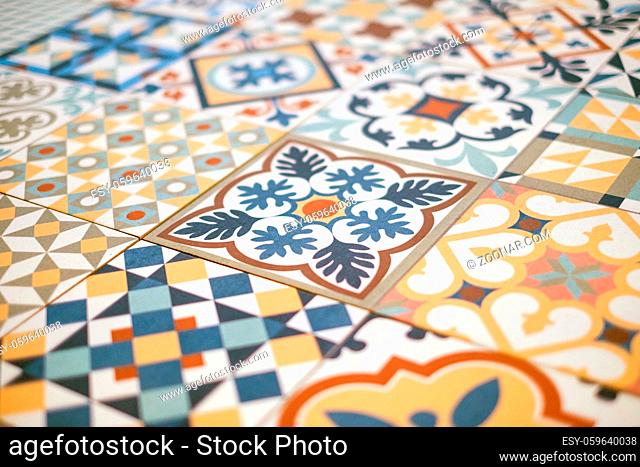 patchwork pattern tile closeup - colorful design