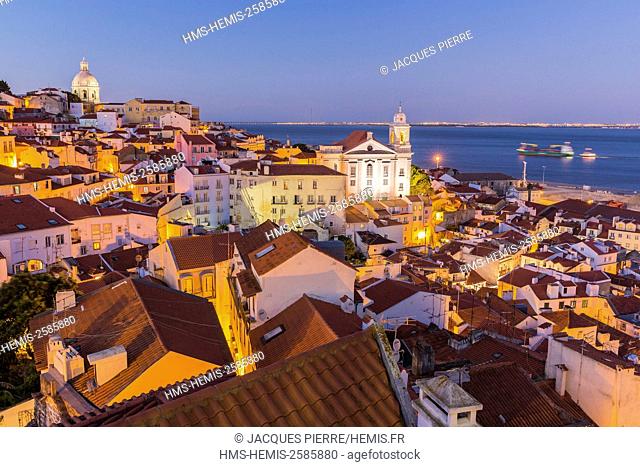 Portugal, Lisbon, district of Alfama, view of the church Santo Estevao and of the dome of the national Pantheon of Portugal former church of Santa Engracia