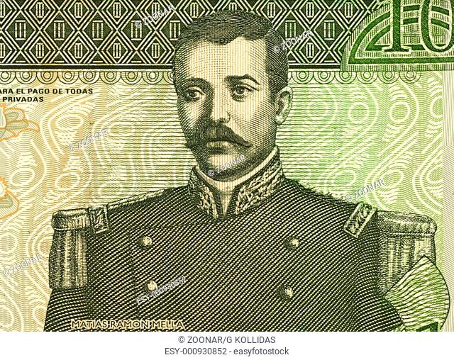 Matias Ramon Mella 1816-1864 on 10 Pesos Oro 2002 Banknote from the Dominican Republic. National hero of the Dominican Republic