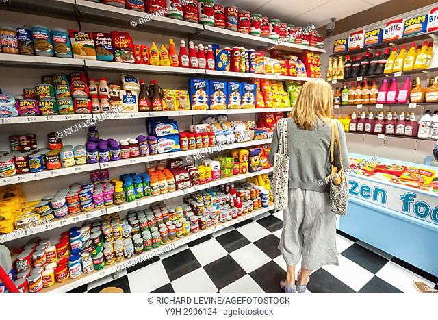 UK artist Lucy Sparrow's bodega installation, ""8 'till Late"", stocked completely with all-felt facsimiles of products is seen in the trendy Meatpacking...