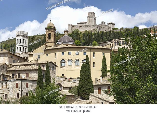 Europe, Italy, Umbria, Perugia. A view of Assisi with the Major Fortress