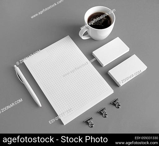 Blank stationery set on gray paper background. ID template. Mockup for branding identity for designers